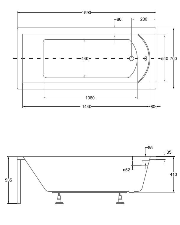 CADA RECTANGULARA SHEA 160X70, ACRIL, PICIOARE INCLUSE